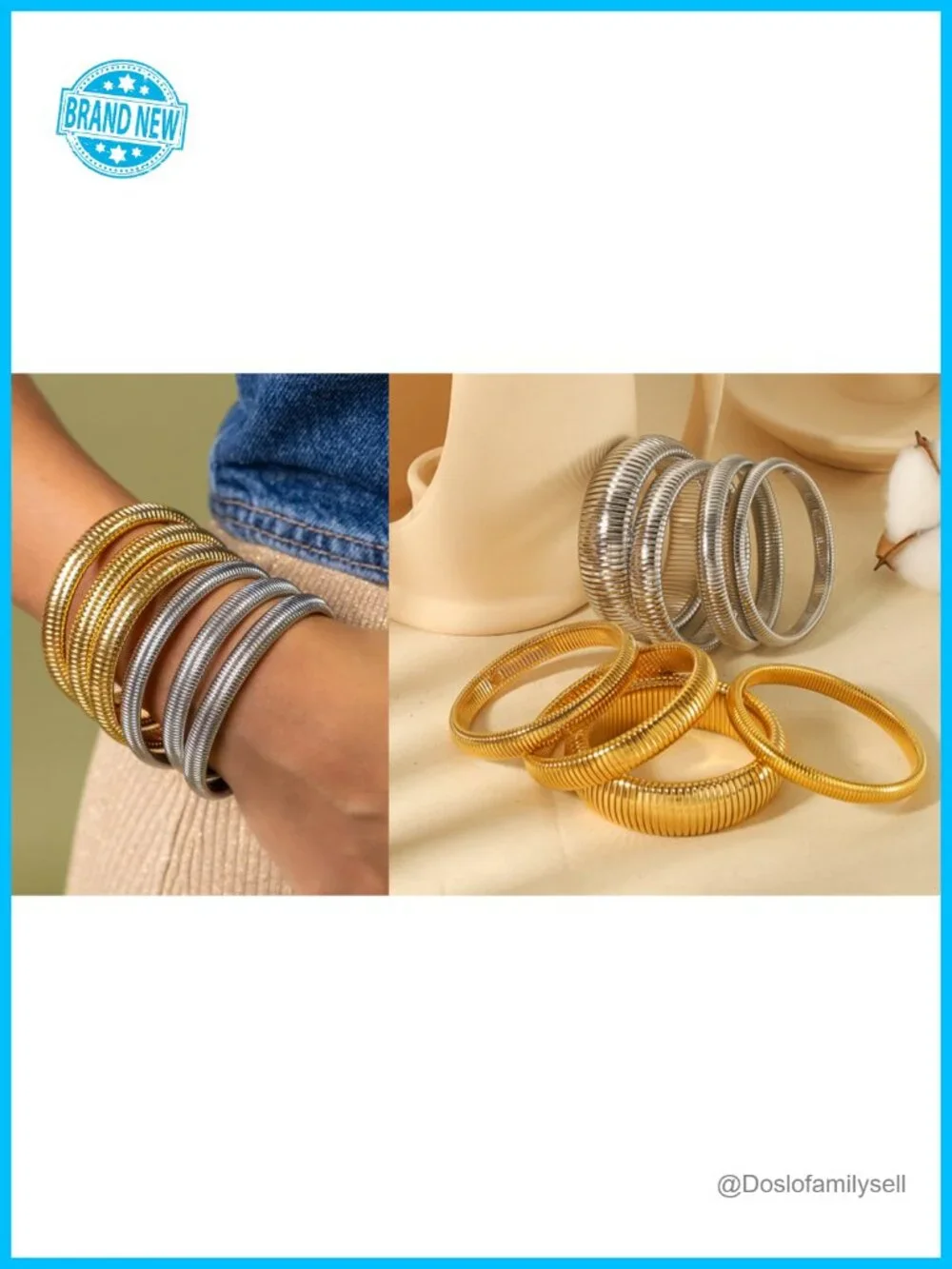 3pc Stretchy Snake Chain Bangle Bracelet Set Gold Filled Stainless Steel